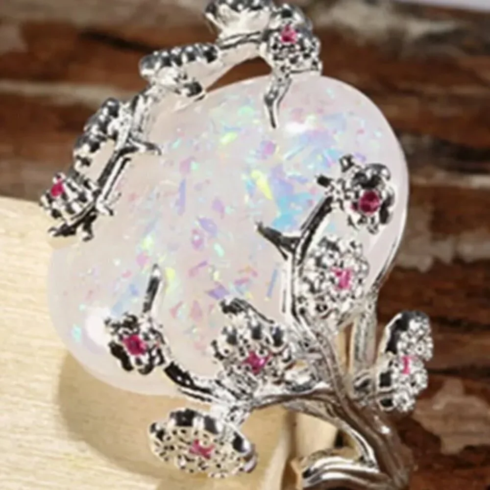 ♥️5 for $25♥️Egg-Shaped Opal Ring - Silver-Plated Vintage Style Charm size 9